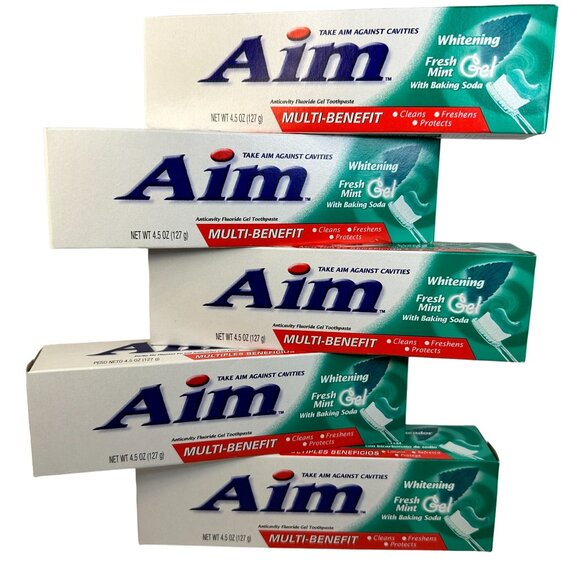 Aim Multi-Benefit Gel Toothpaste 4.5 Oz 5 Pack Whitening Fresh Mint Made in USA - Picture 9 of 13